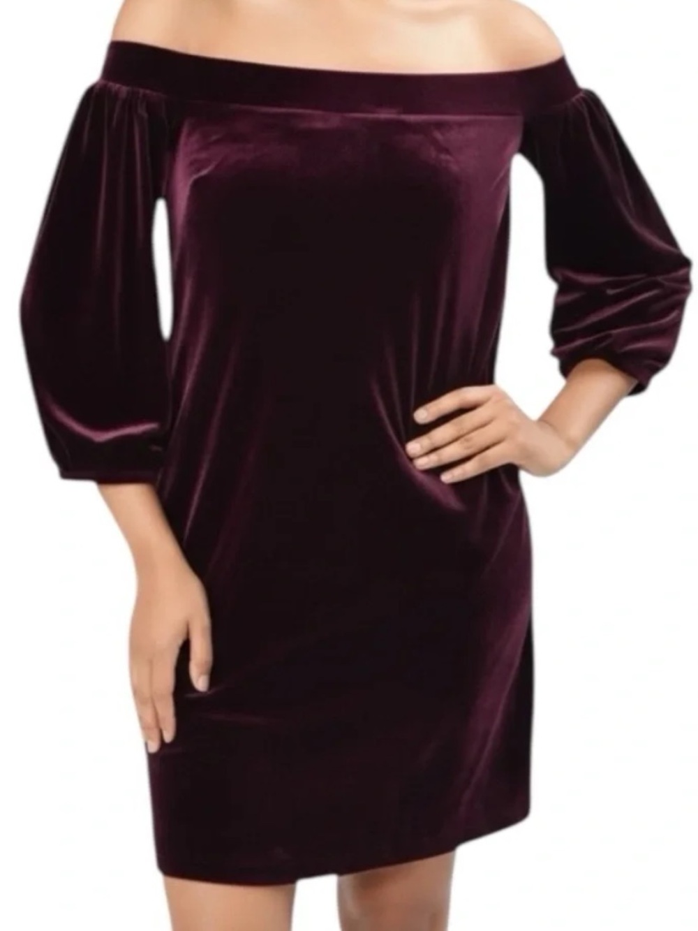 Vince Camuto Off-Shoulder Velvet Dress in Deep Plum